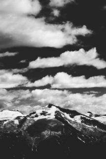 grayscale photography mountain