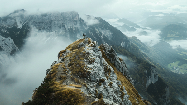 Mann auf dem Gipfel eines Berges der schönsten Wanderungen in Österreich