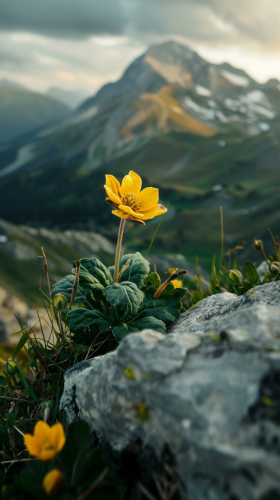 Gelbe Bergblume an einem Berghang