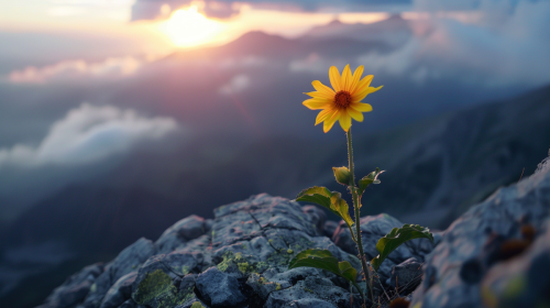 Gelbe Bergblume auf einem steinigen Berggipfel